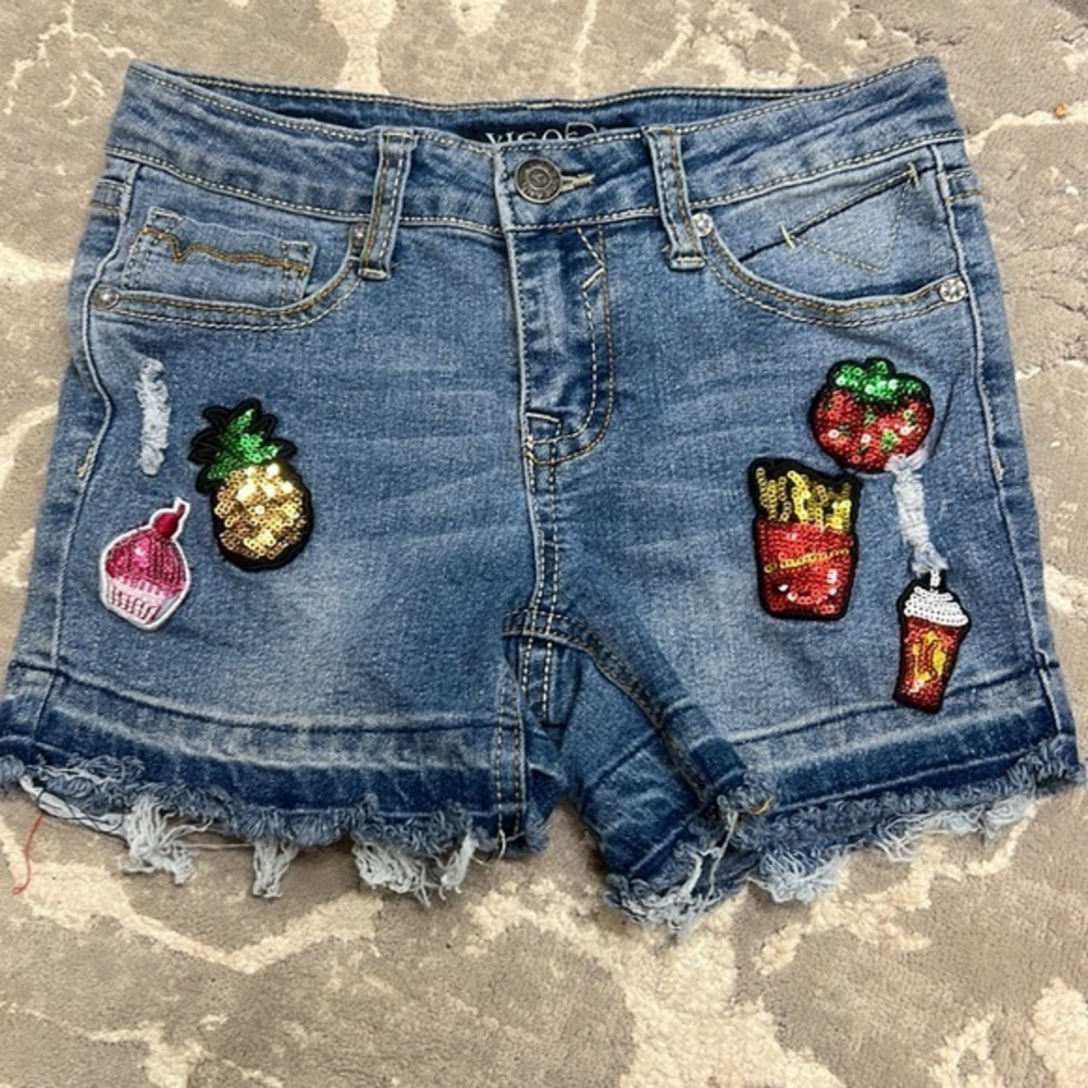 Denim‎ sequin embroidered shorts